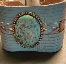 Leather Rock Turquoise and Leather Bracelet Blue Green