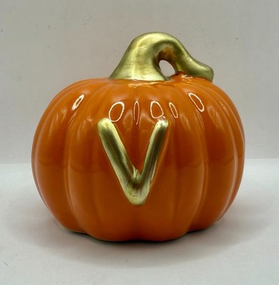 3'' ASHLAND CERAMIC ORANGE MONOGRAM V PUMPKIN FALL TABLE TRAY LANTERN FREE SHIP