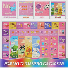 Kids Non-Slip Educational Area Rug 5x7  ABC 123 Shapes Seasons - Pink