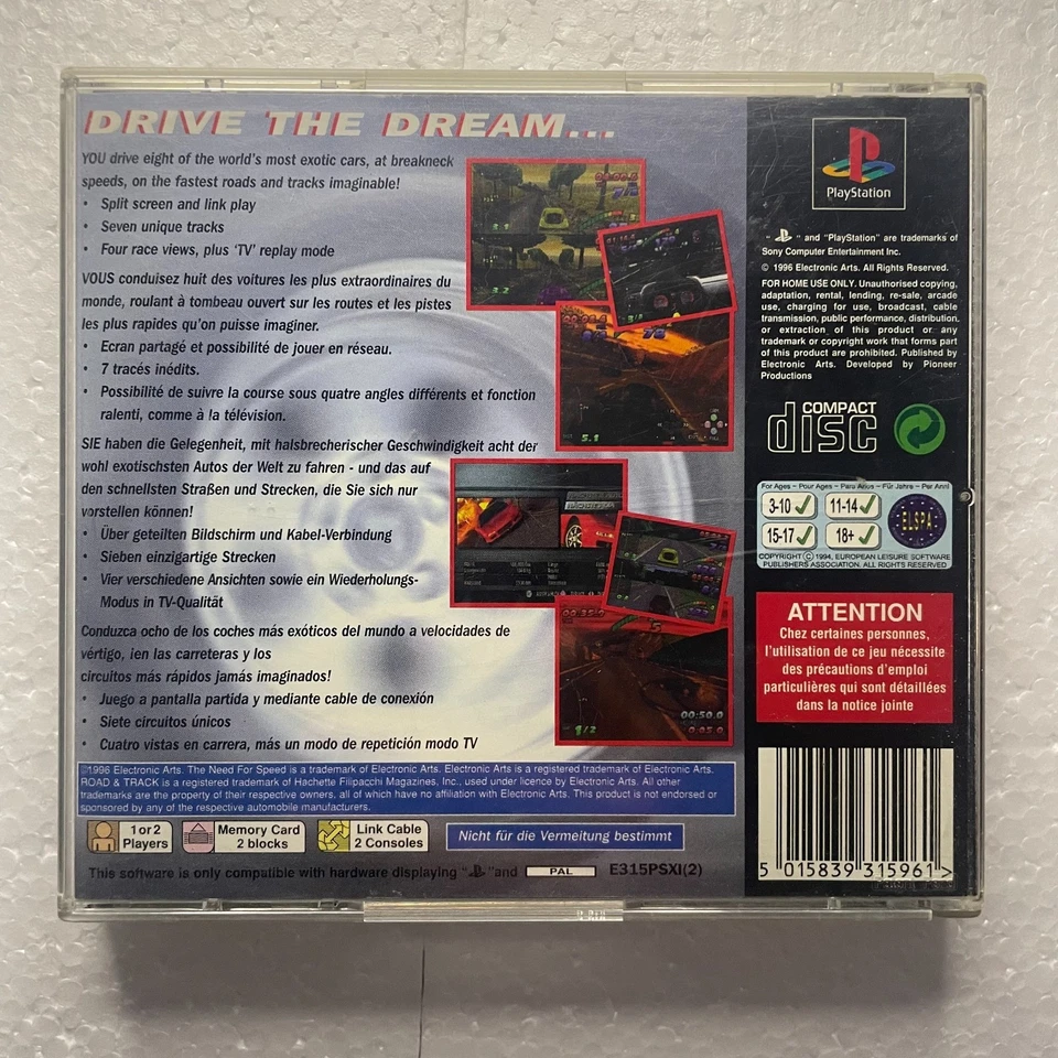 The Need For Speed Sony Playstation 1 PS1 PSX PAL Game Complete w Manual Tested - Image 3 of 3