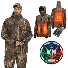 Men's Camo Tactical Hunting Electric Heated Jacket Coat Heating Jacket w/Battery
