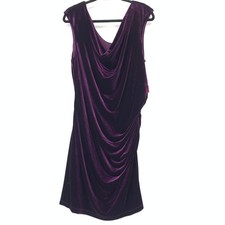 Vince Camuto Draped Neck Sheath Dress Womens Size 16W Purple Velvet Ruched Side