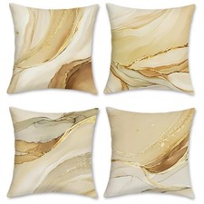 Brown Gold Marble Texture Throw Pillow Covers 18 x 18 Inch Set of 4 Modern Ab...