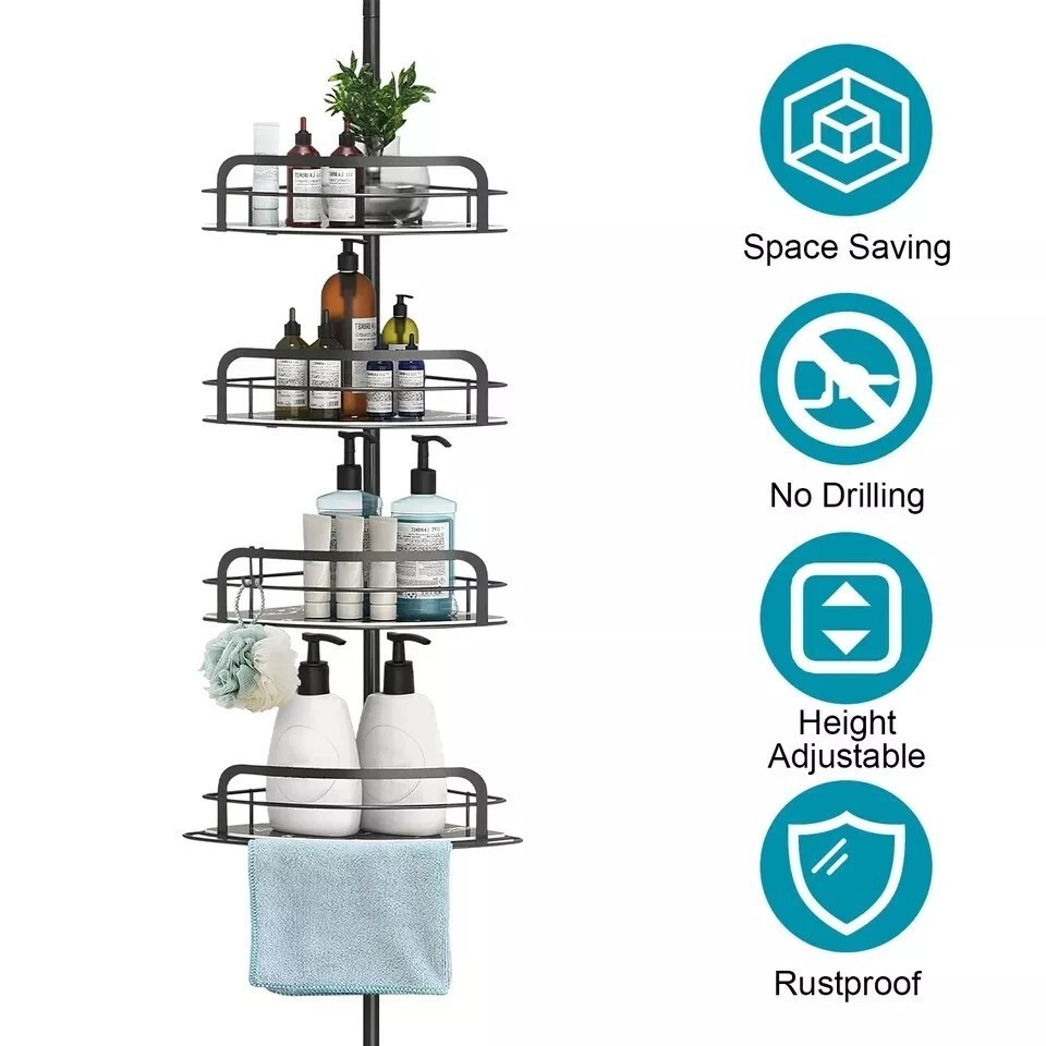 Rust-Resistant Corner Shower Caddy For Bathroom 4 Height Adjustable Shelves With