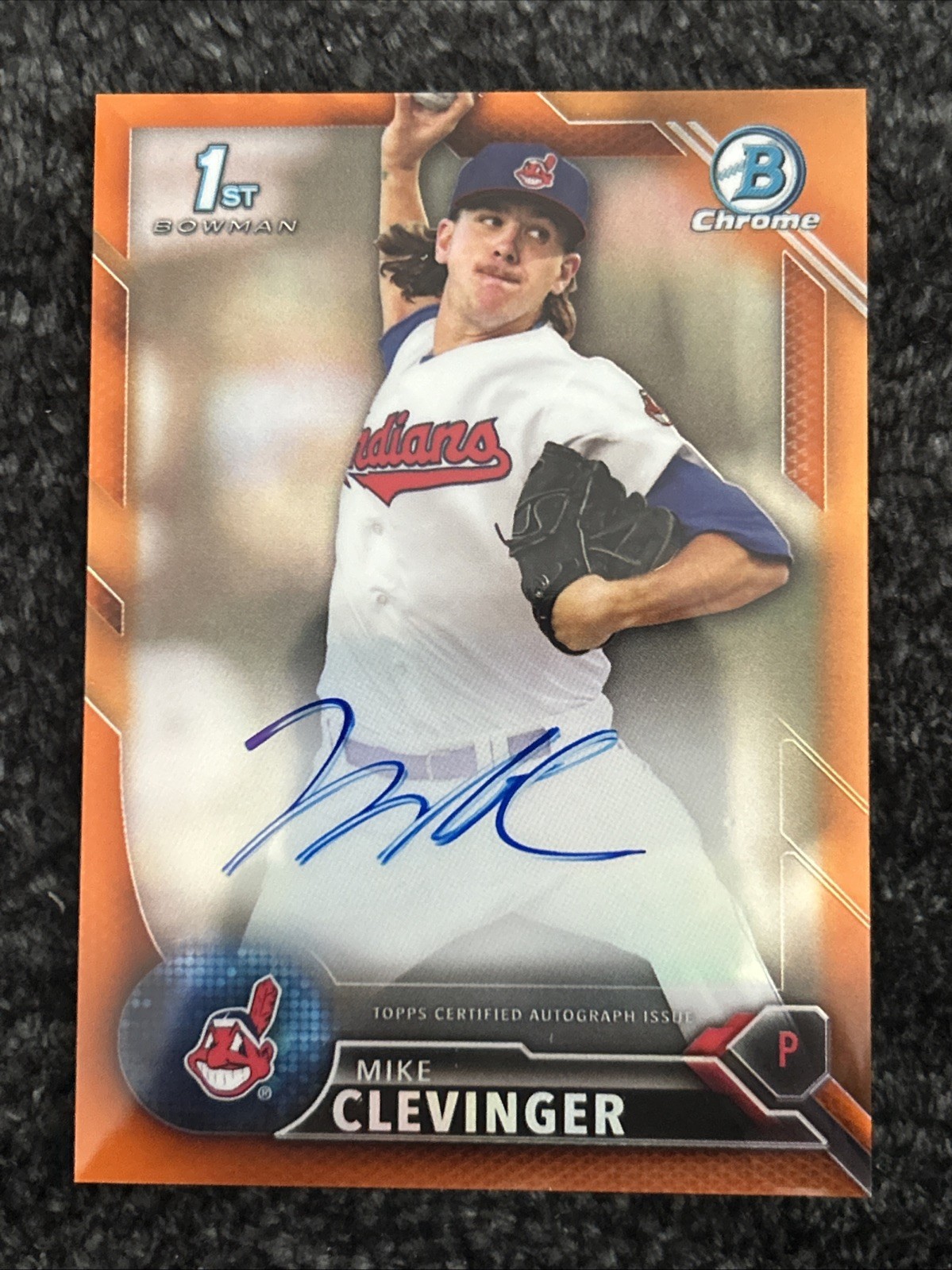 2016 Mike Clevinger Bowman Chrome 1st Orange Refractor Auto RC /25