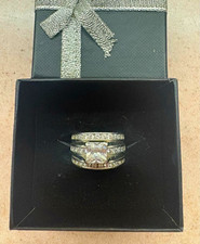 925 Sterling Silver Simulated Diamond Princess Engagement/Wedding Ring Set Sz 6