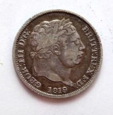 1819 George III British shilling coin 0.925 silver Tower Hill London Mint good