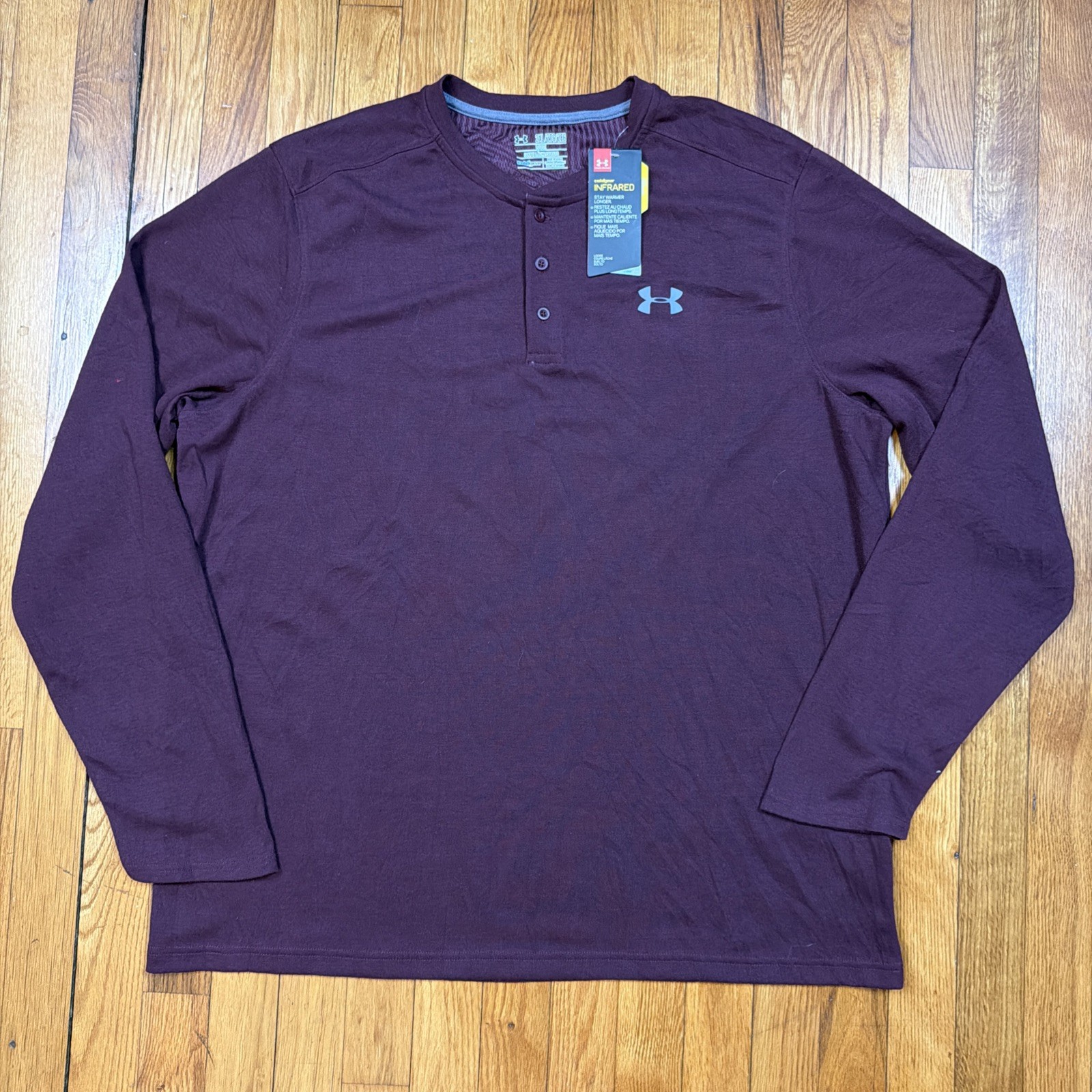 Under Armour Coldgear Infrared Shirt Mens 2XL Loose Henley Athletic Maroon Red