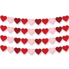 , Felt Heart Garland - Pack of 40, No DIY Red, Pink Heart Garland for Heart...