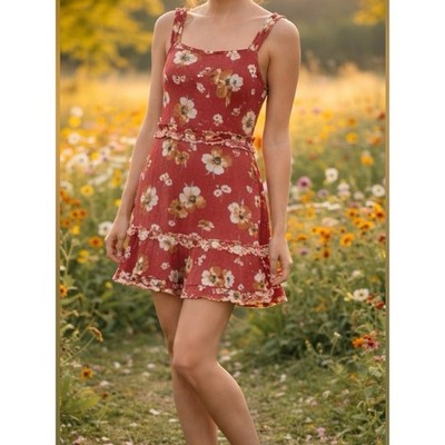 Fate LINEN Blend Summer Bold Floral Cottagecore Dress Size Medium