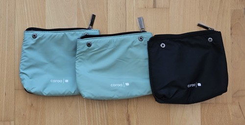 Lot of 3 - Caraa Snappy Snap Travel Cosmetic Pouches Green Black