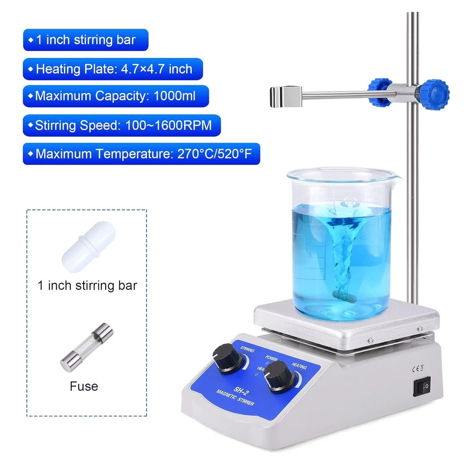 Magnetic Stirrer Hot Plate 1000ml Capacity 520°F 2000 RPM Stirring Laboratory - Image 4 of 4