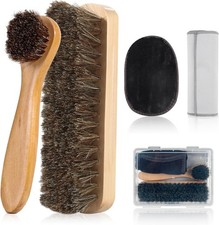 5 Pcs Horsehair Shine Shoes Brush Kit Polish Dauber Applicators Cleaning Leather