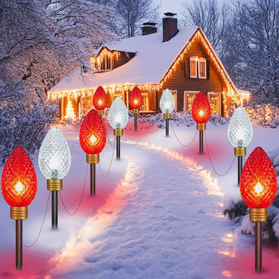 Super Jumbo C9 Christmas Pathway Lights - 22FT 10 LED Red & White Decor