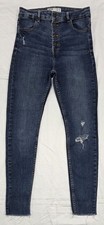 Jeans donna BERSHKA DENIM skinny vita alta taglia 4 blu lavaggio scuro invecchiato