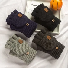 Winter Knitted Fingerless Gloves Thick Warm Touchscreen Half-Finger Gloves