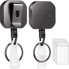 FEELSO Badge Holder Reel Retractable, Metal Heavy Duty Square, Black 