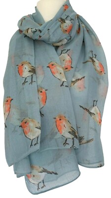 Rotkehlchen Schal hellblau Damen rot Rotkehlchen Vogel Halstuch Damen süß Vögel Tuch