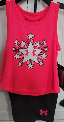 Girls Kids Baby UNDER ARMOUR Tank Top Shorts Set NEW Penta Pink - Main Image