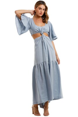 KITX Blue Linen Knot Cut Out Maxi Dress Size 10 AU Resort Holiday Preloved