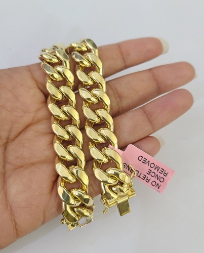 14K Miami Cuban Bracelet Yellow Gold Box Clasp 8" Inch 13mm Link Thick - Picture 2 of 8