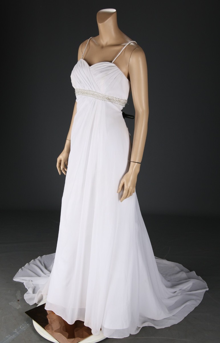 David's Bridal WG3078 White Chiffon Empire Waist Beaded