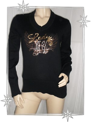 Pull Kaporal Noir à Paillettes - Taille L - 100% Coton - Occasion Très Bon état