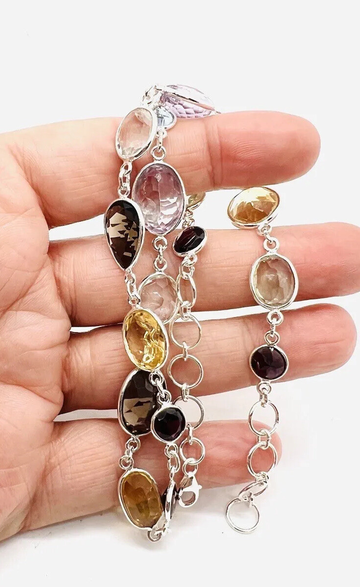 Sterling Silver Multi Gemstone Necklace Amethyst … - image 2