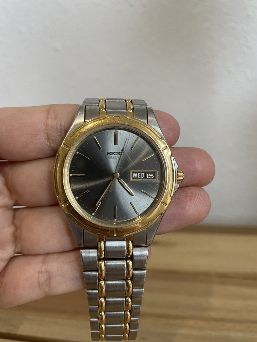 稼働 SEIKO 腕時計 ゴールド ラウンド 新品電池 レザー 華奢 1222