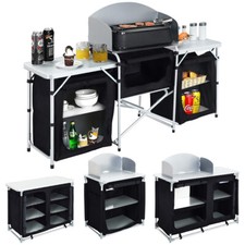 BLACK- Aluminium Camping Table Folding Storage Kitchen Unit Outdoor Cook Station
