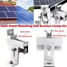 Solar Panel Tilt Mount Brackets Rail Roof RV Car Flat Mounting End/Mid Clamp Set