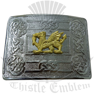 Traditioneller Wirbel keltischer Knoten Gürtelschnalle Chrom irischer walisischer Drache Abzeichen golden