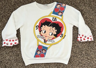Betty Boop Heart Watch Face 1986 80s B.J. Frog Sweater LG 19  X 22 