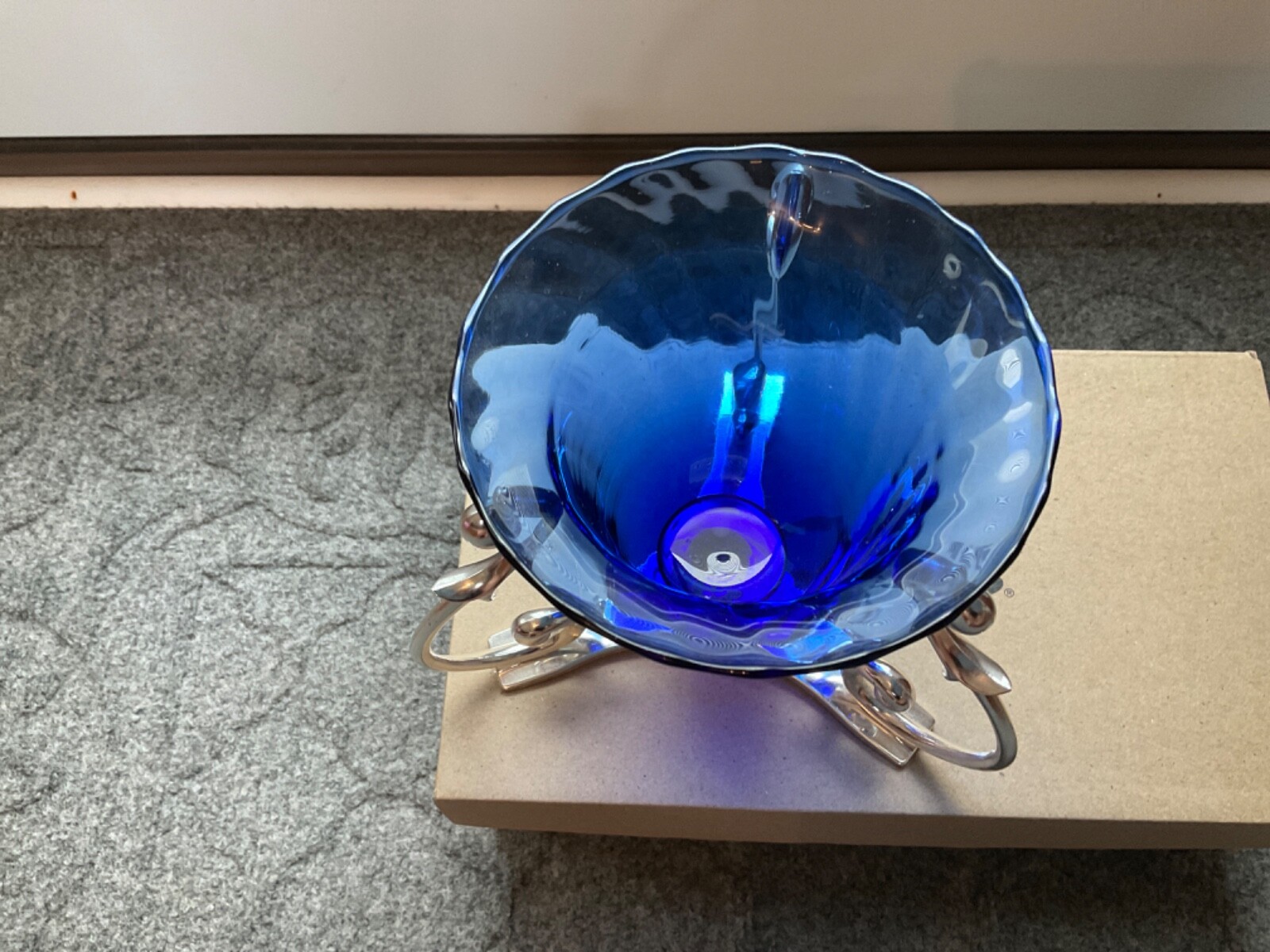 Partylite Soliloquy silver metal Votive Candle Holder blue glass vintage retired