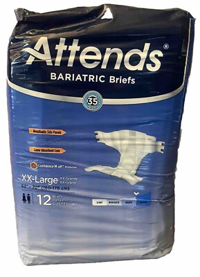 Unisex Adult ATTENDS Bariatric Briefs Heavy Absorbency Size XXL -12 Incontinence