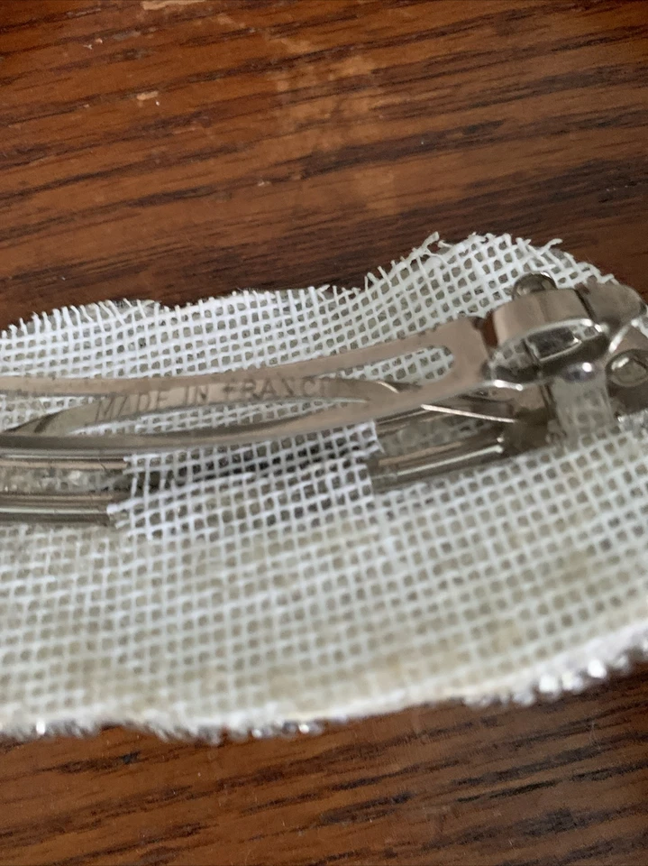 Silver French Hair Barrett Handmade Art Deco Victorian Rhinestone Beads Bridal - Image 3 of 4