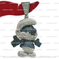 14K White Gold Plated Silver Papa Smurf Mini 2 Ct Real Moissanite Pendant Charm