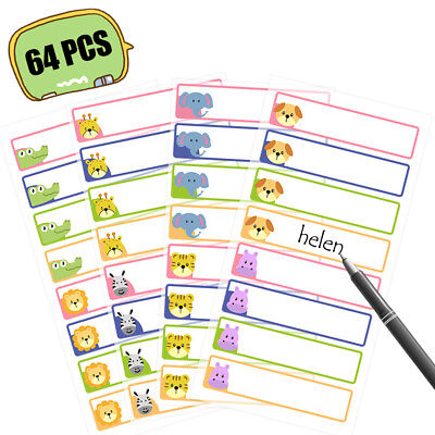 64pcs Kid S Name Stickers Cartoon Animal Labels School s Waterproof Sticker Ebay