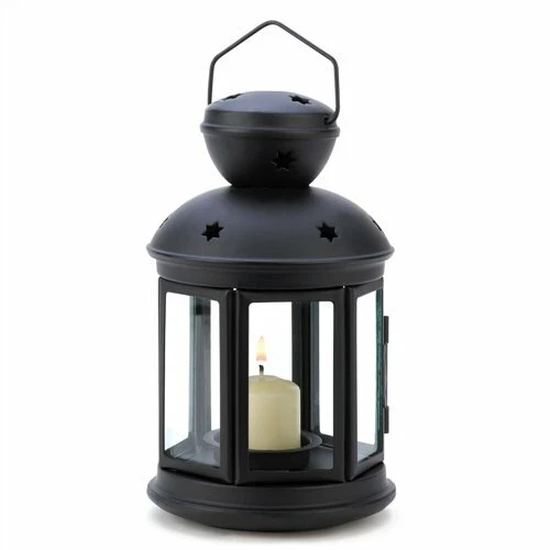 Clear Glass Black Metal Colonial Candle Lantern