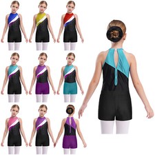 Kids Girls Bodysuit Shorts Outfit Ballroom Set Lyrical Jumpsuit Exercise Sport
