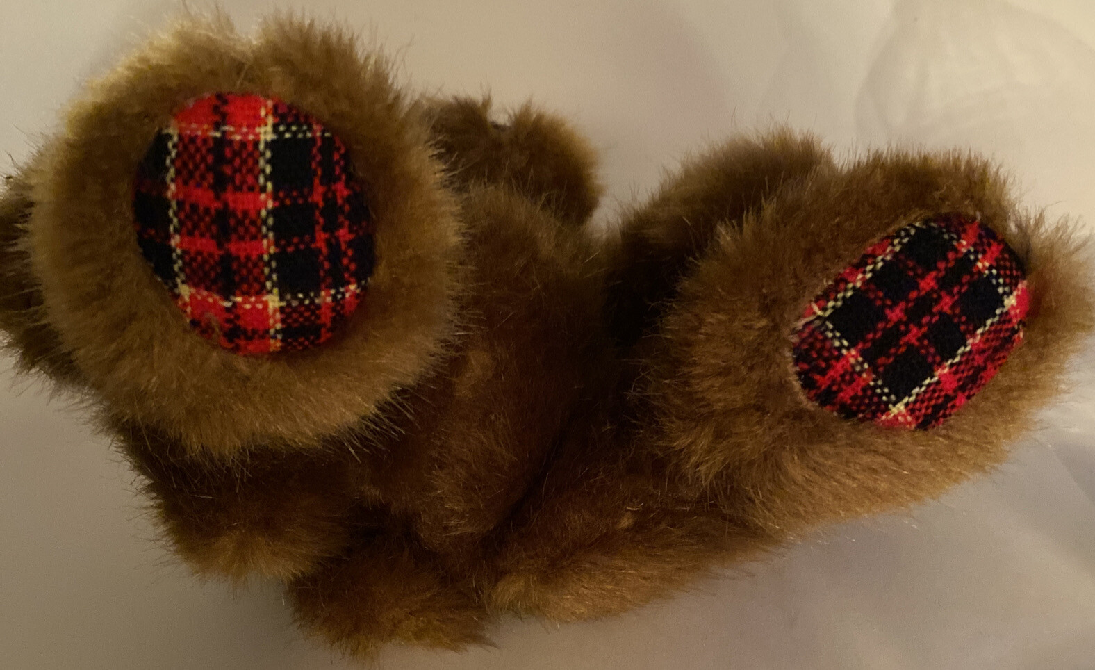 Once Upon a Time Brown Bear by Artist Linda M Rick 10" jointed Plaid Feet Fuzzy