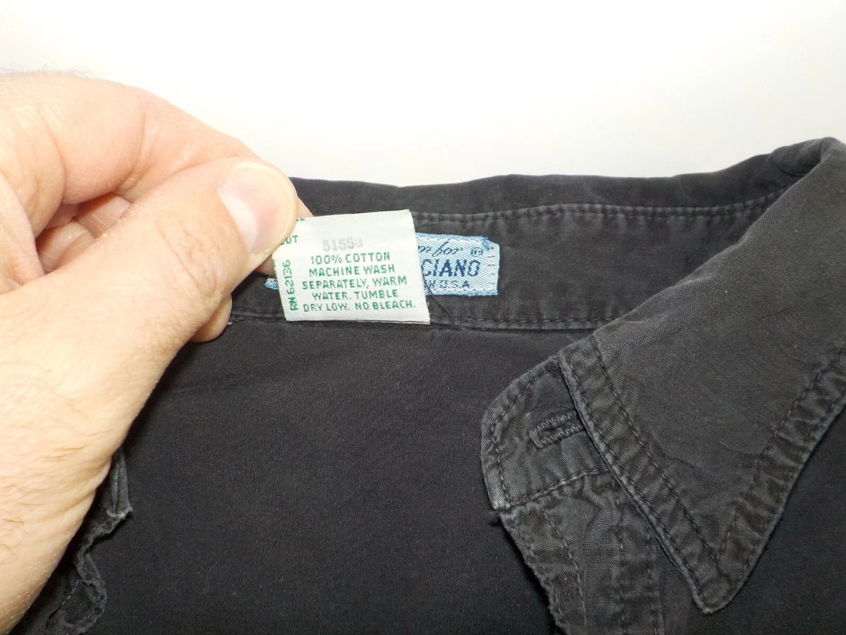 Camisa GUESS Para Hombres GEORGES MARCIANO Utilidad Botón Manga Larga Negra EE. UU. TALLA 3