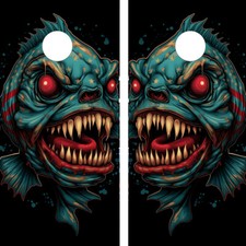 FADEPROOF Cornhole Board Wraps Laminated Piranha /