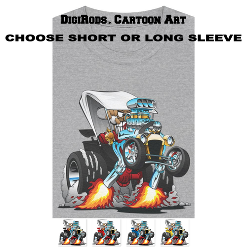 Ford 1930's T Bucket Year Model Racing Dude Hot Rod Cartoon Car Gray T Shirt - 第 1/7 張圖片