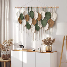 Large Boho Macrame Wall Hanging Leaf Feather Tapestry for Home Decor Bedroom