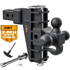 GWT Adjustable Trailer Hitch 2" Receiver 6" Drop Hitch 17000LBS Tri-Ball Mount