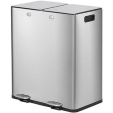 2 8 Gal Dual Trash Can Double Compartment Trash Garbage Can for Kitchen Silver