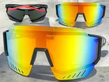 OVERSIZED Wrap Around Biker Fishing Cycling Shield SUN GLASSES Large Black Frame