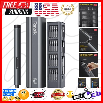 E1 Max Electric Screwdriver - 50 Precision Bits, Magnetic Storage & Grey Design