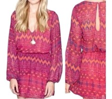 Show Me Your Mumu Women’s Purple Pink Dress Size S Long Sleeve Sheer Chiffon